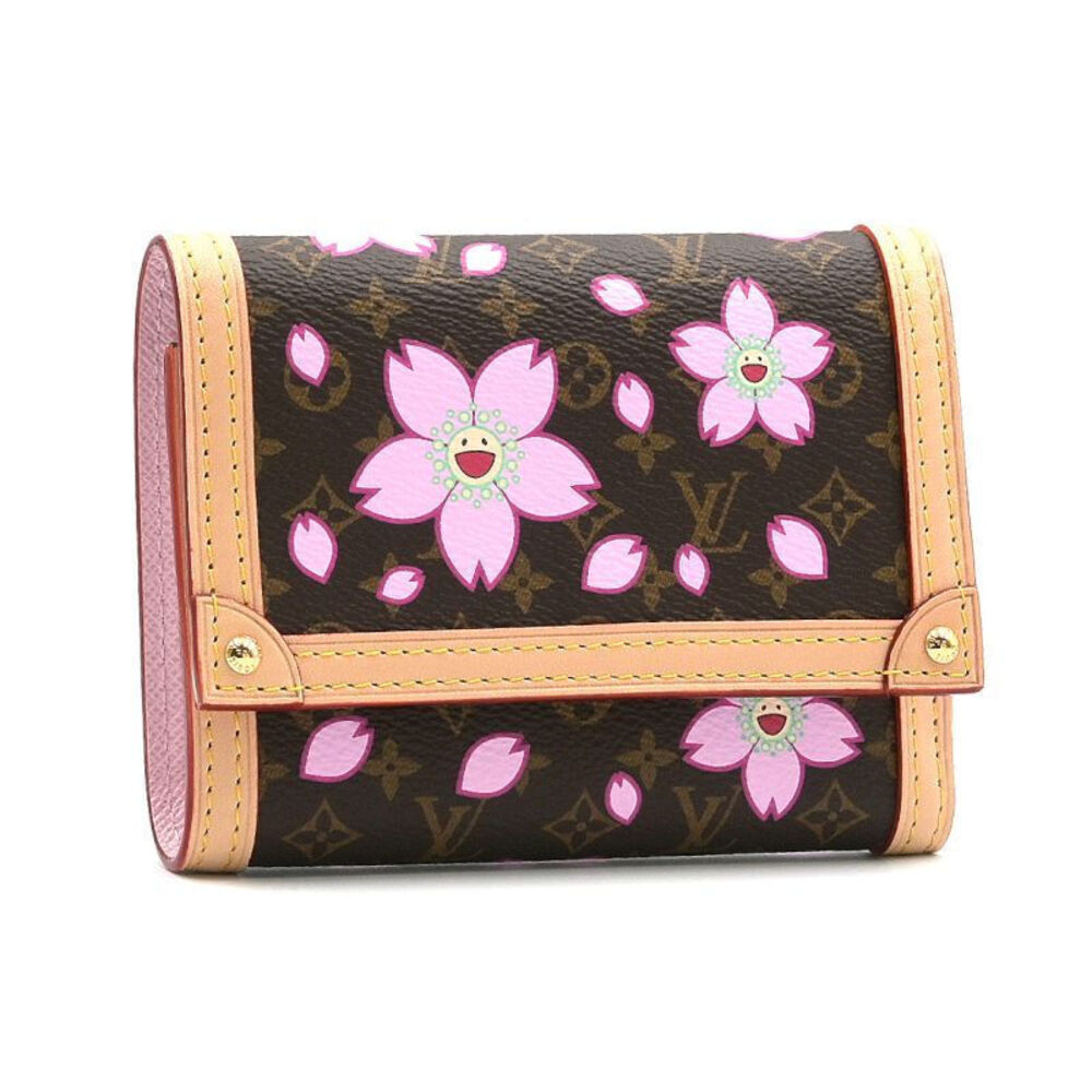 Louis Vuitton LV TM Portefeuille Monogram Wallet Canvas Leather Pink Brown